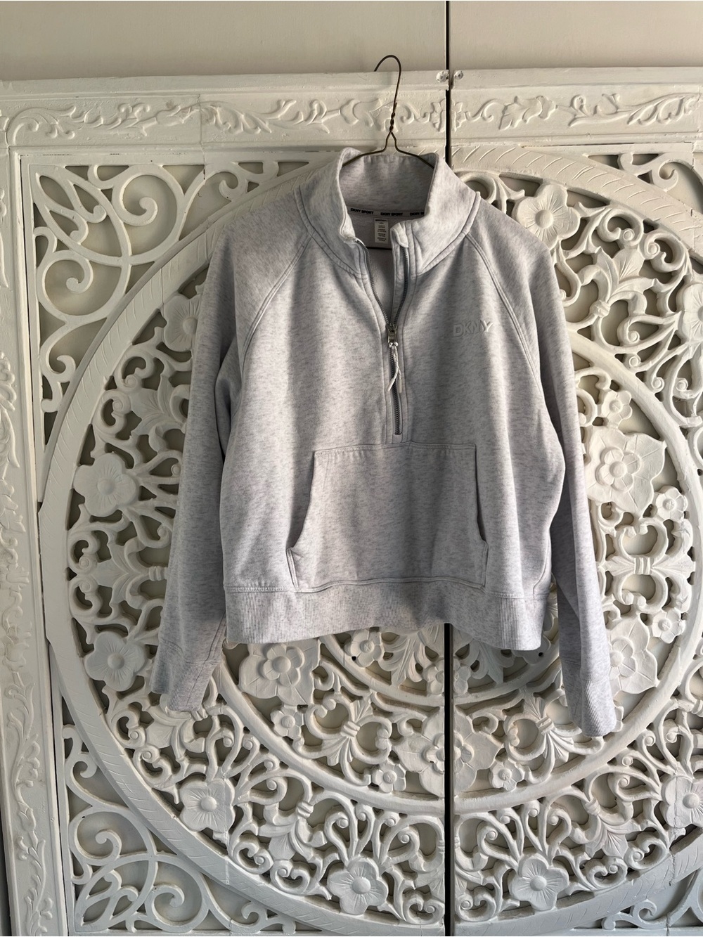 DKNY Sport Grey Half Zip Pullover Sweatshirt Cropped Cozy Athleisure Size M